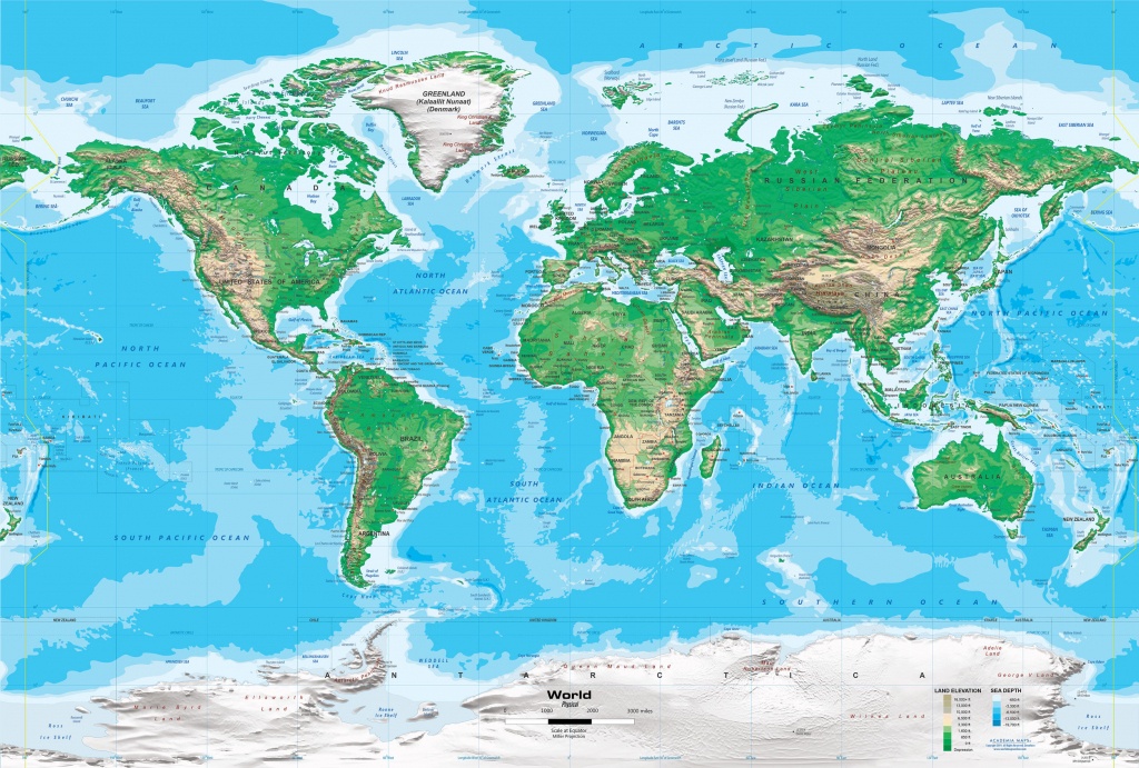 Topographic World Wall Map - Miller Projection - Printable Topo Maps Online