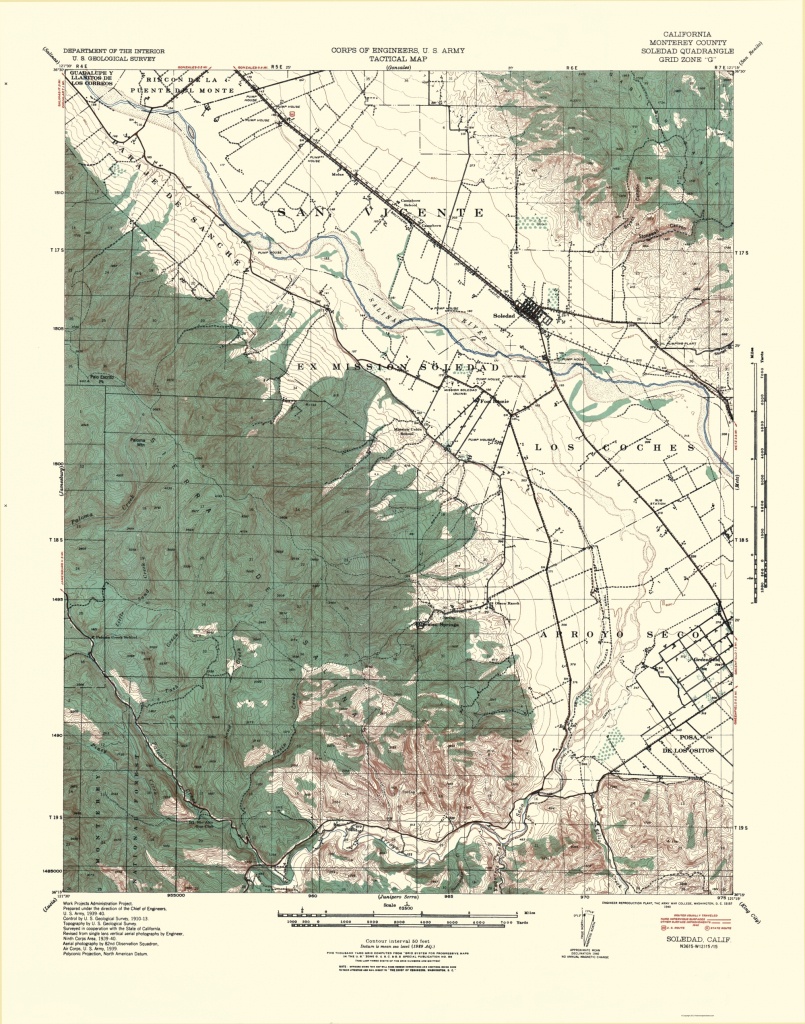 Topographical Map Print - Soledad California Quad - Usgs 1940 - 23 X 29.28 - Soledad California Map