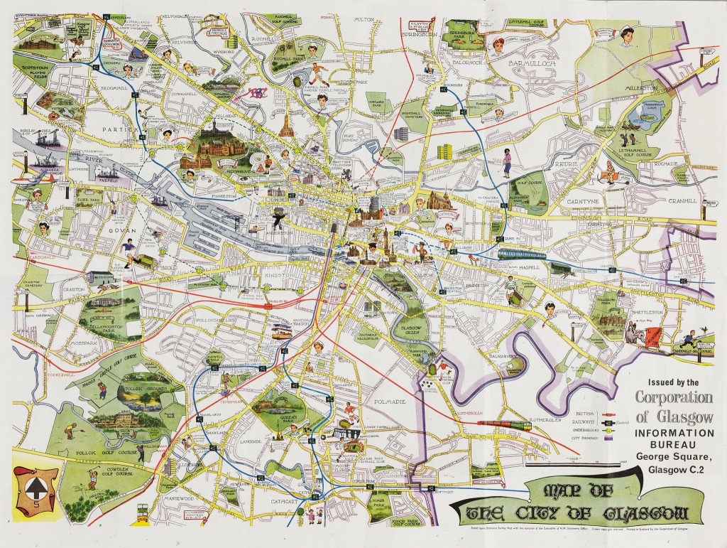 Tourist Map From The City Of #glasgow Pictorial Map, 1964 #gca Ref - Glasgow City Map Printable