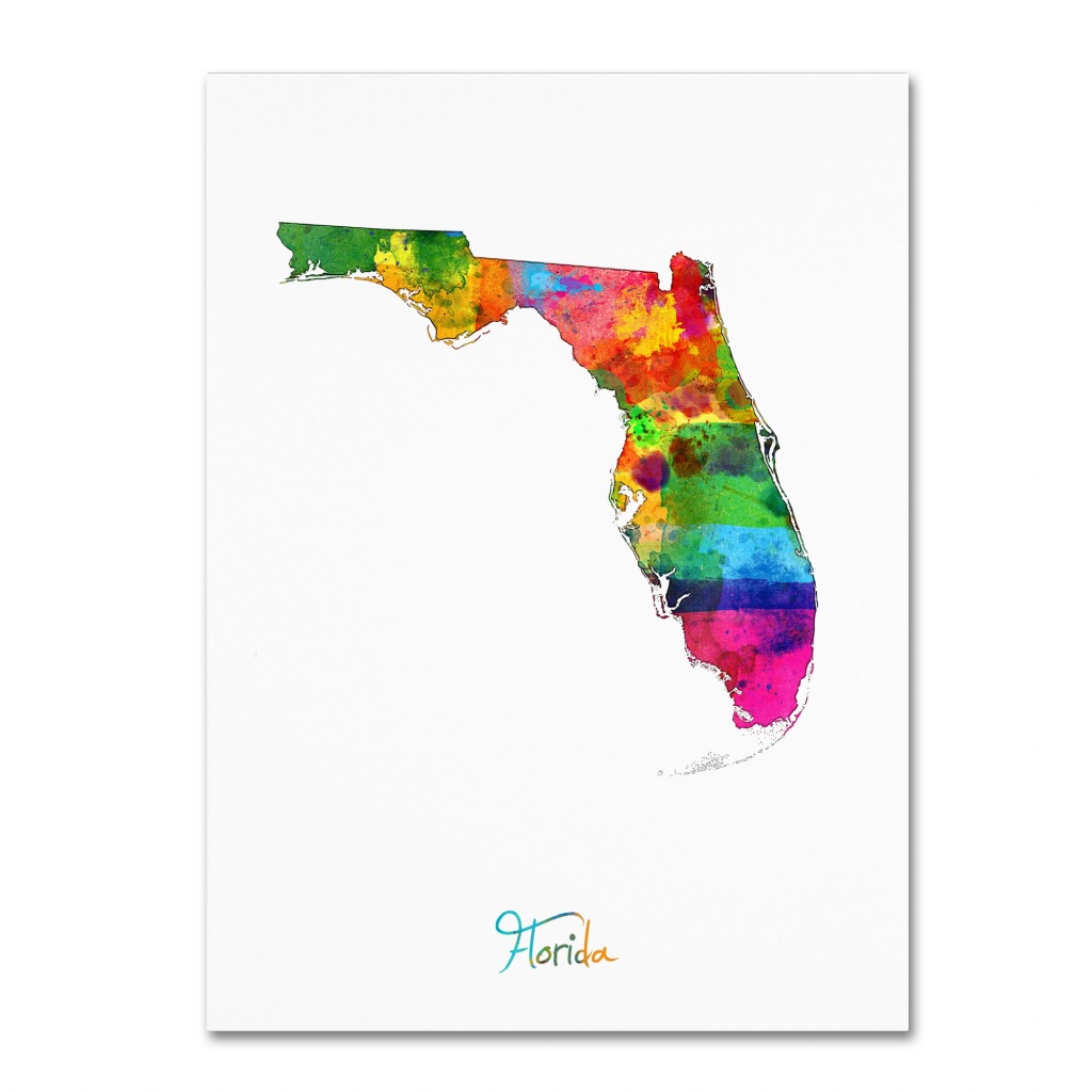 Trademark Fine Art &amp;quot;florida Map&amp;quot; Canvas Artmichael Tompsett - Map Of Florida Art