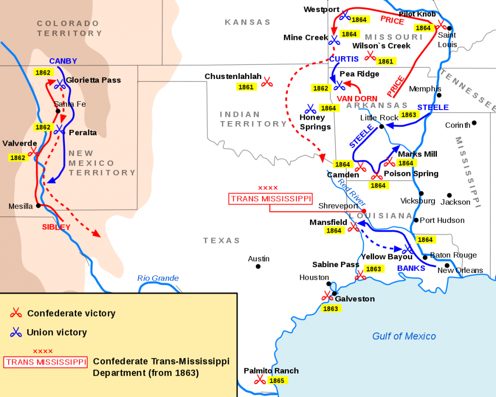 Trans-Mississippi Theater Of The American Civil War - Wikipedia - Civil War In Texas Map
