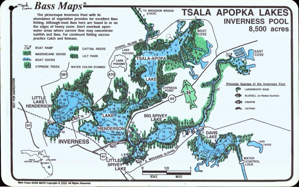 Tsala Apopka Lakes (Inverness &amp;amp; Hernando Pools) - Mark Evans Maps - Florida Fishing Lakes Map