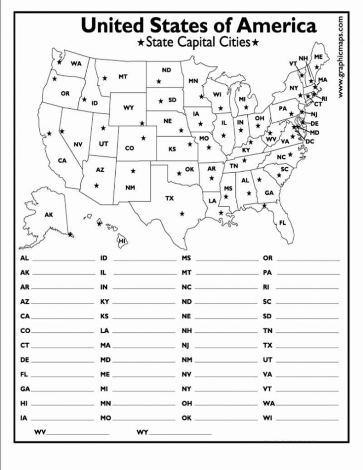 50 States And Capitals Map Quiz Printable