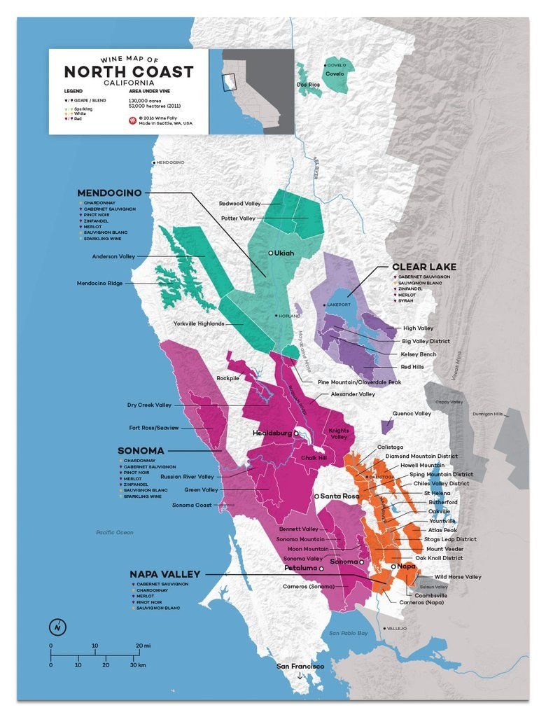 Usa: California, North Coast Wine Map In 2019 | Drinks | Wine Folly - Map Of Northern California Wineries
