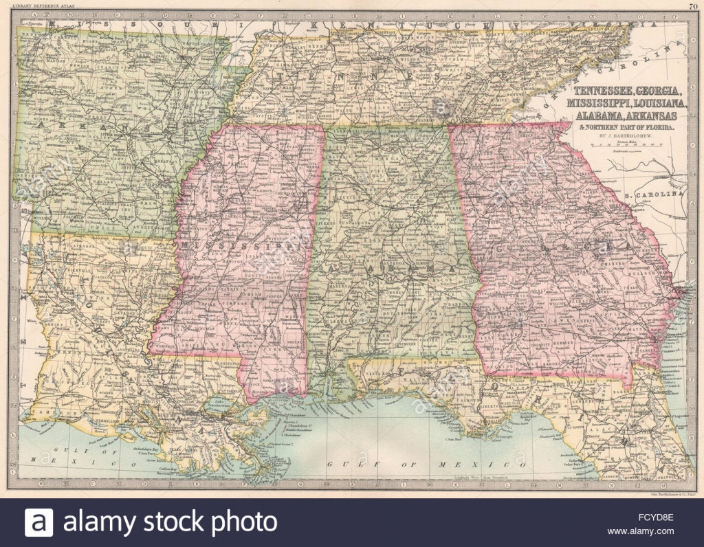 Usa Deep South:tn Georgia Mississippi Louisiana Al Ar Florida Stock - Mississippi Florida Map