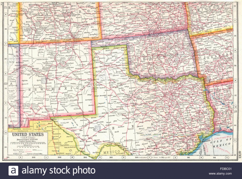 Usa South Centre: New Mexico Oklahoma North Texas. Harmsworth, 1920 - Map Of North Texas And Oklahoma