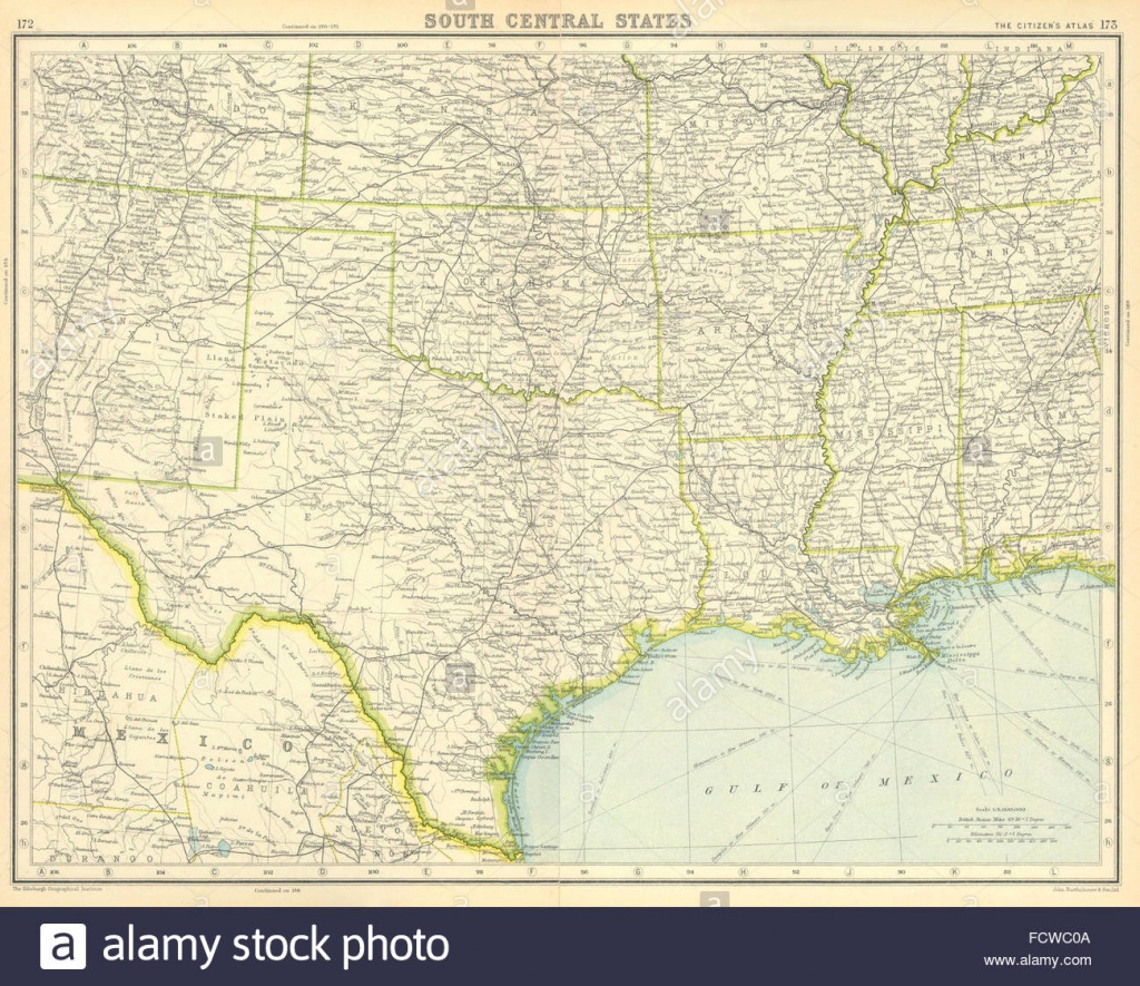 Usa South: Texas Louisiana Oklahoma Arkansas Mississippi Stock Photo - Texas Louisiana Border Map