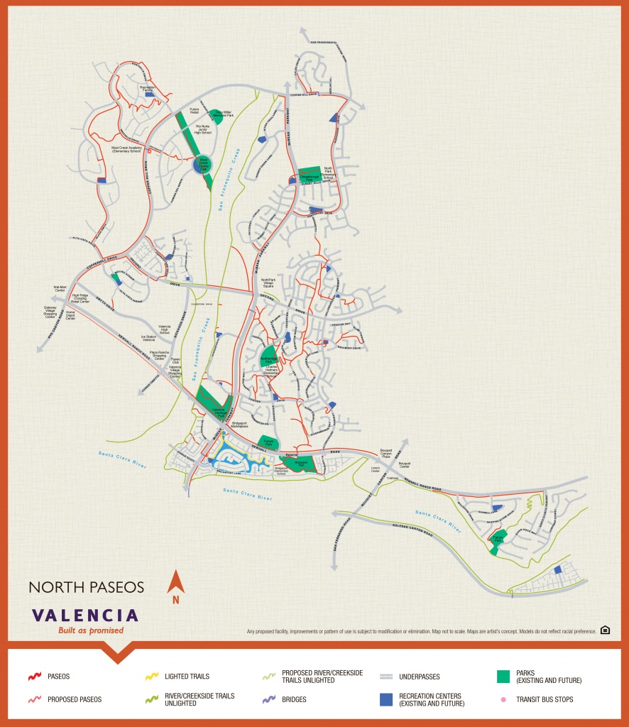 Valencia Paseo System And Map - Valencia Santa Clarita Ca - Valencia California Map