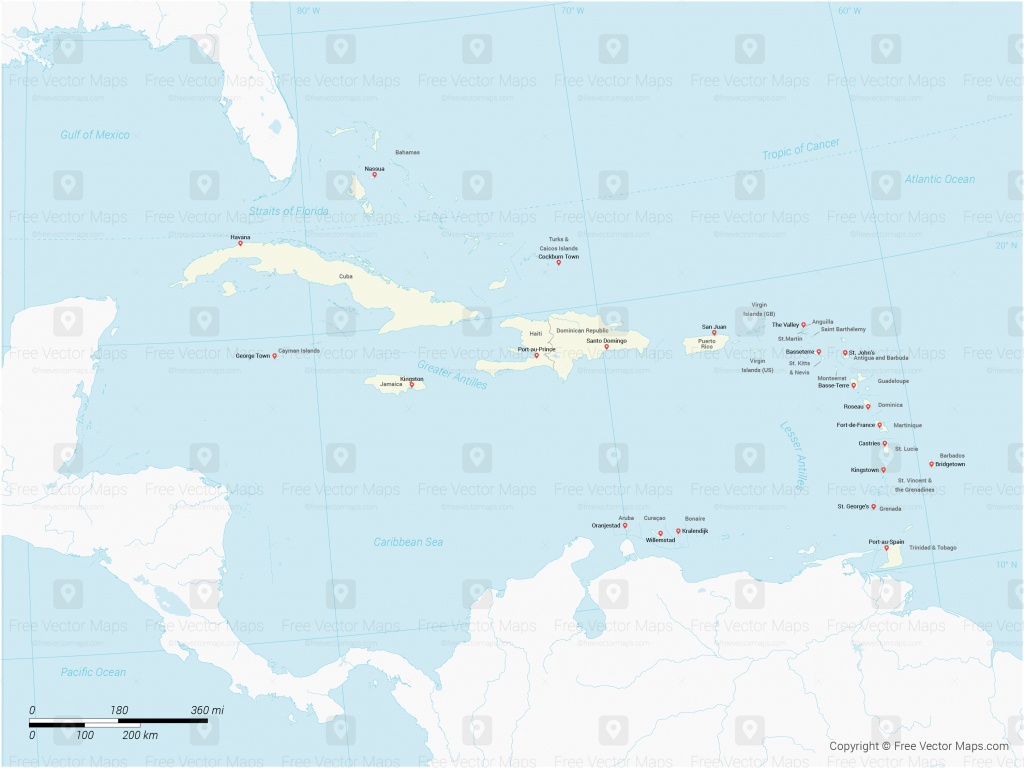 Vector Map Of Caribbean Islands With Countries | Free Vector Maps - Free Printable Map Of The Caribbean Islands