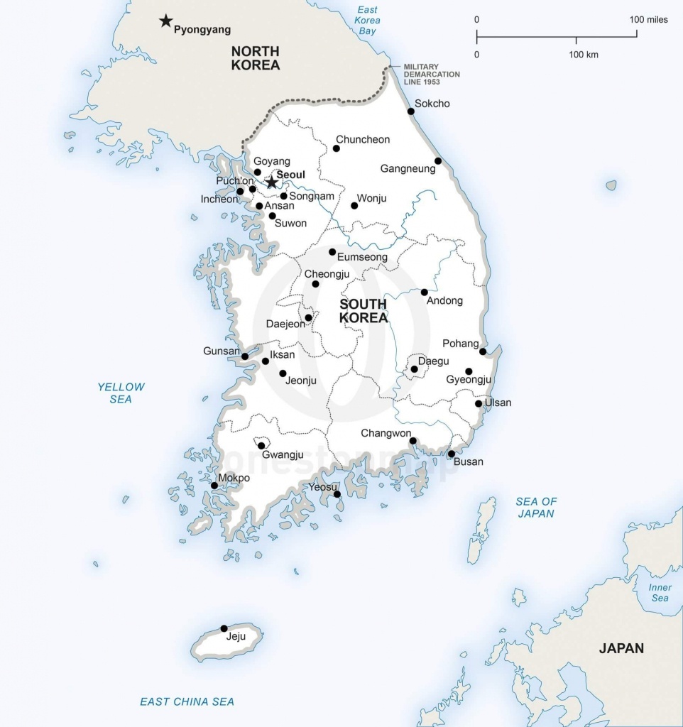 Vector Map Of South Korea Political | One Stop Map - Printable Map Of Korea