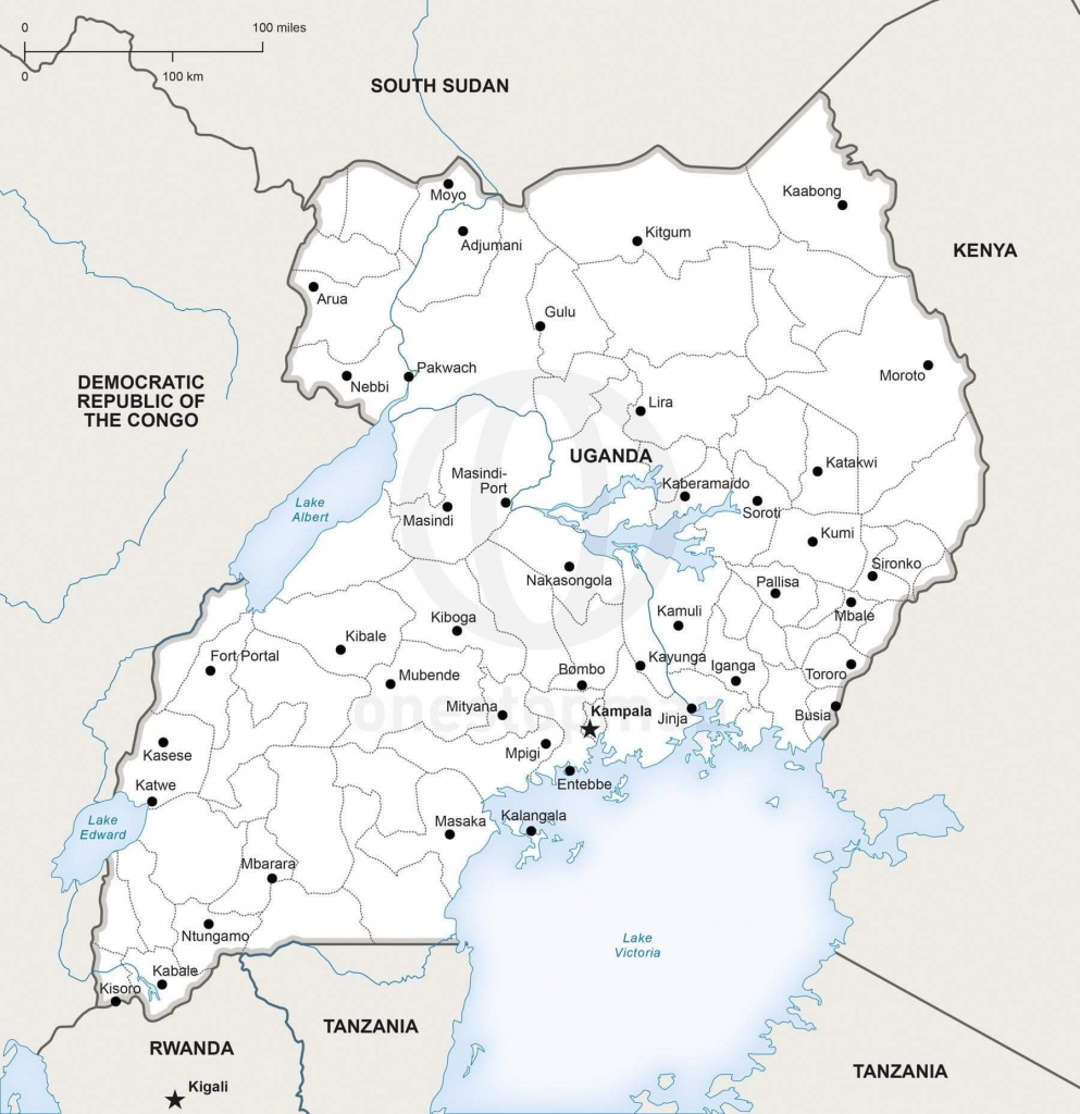 Vector Map Of Uganda Political | One Stop Map - Printable Map Of Uganda