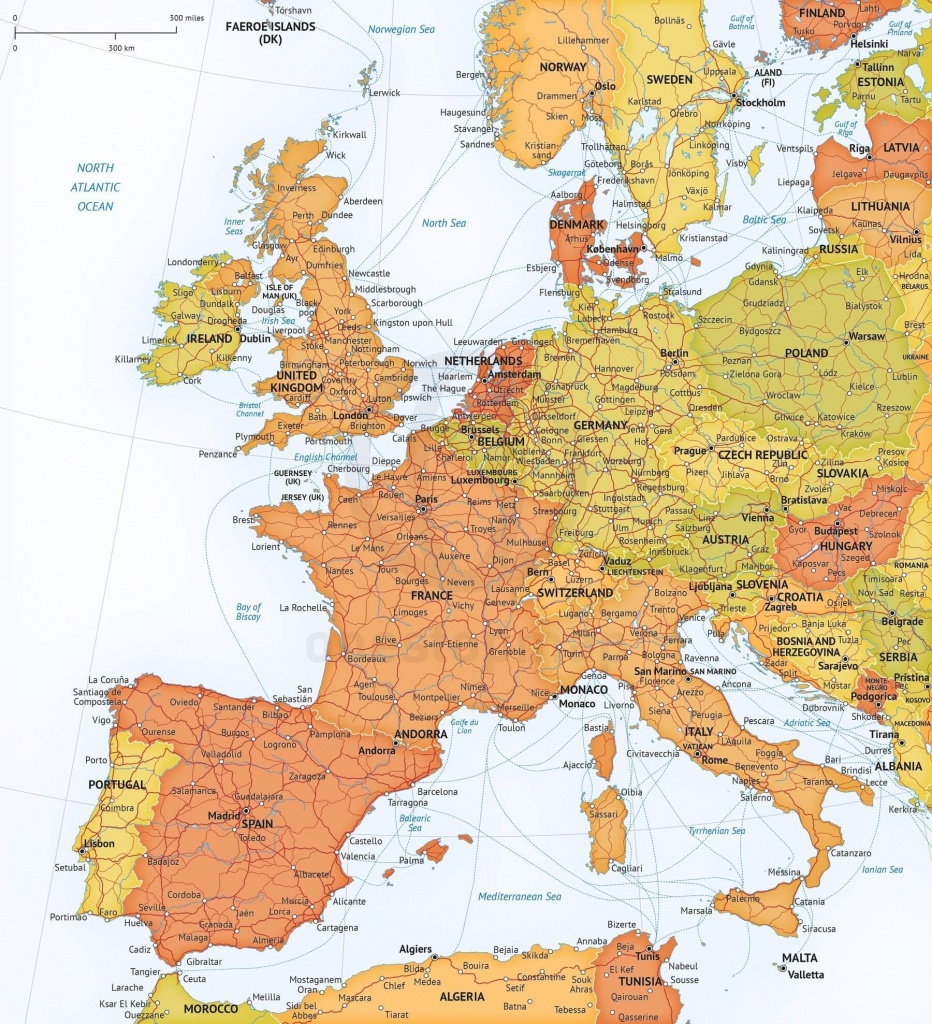 Vector Map Western Europe Roads Ferries | One Stop Map - Printable Map Of Western Europe