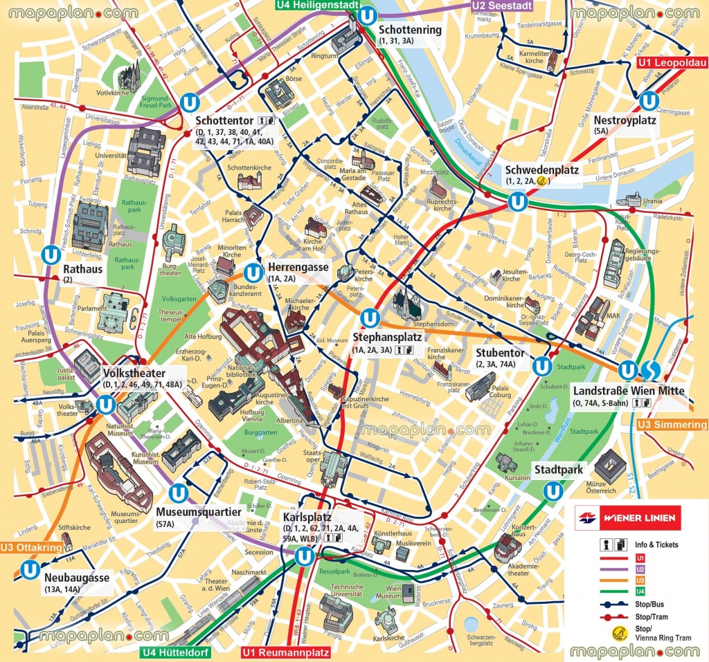 Vienna Map Ubahn Underground Subway Metro Stations Tram Stops - Vienna Tourist Map Printable