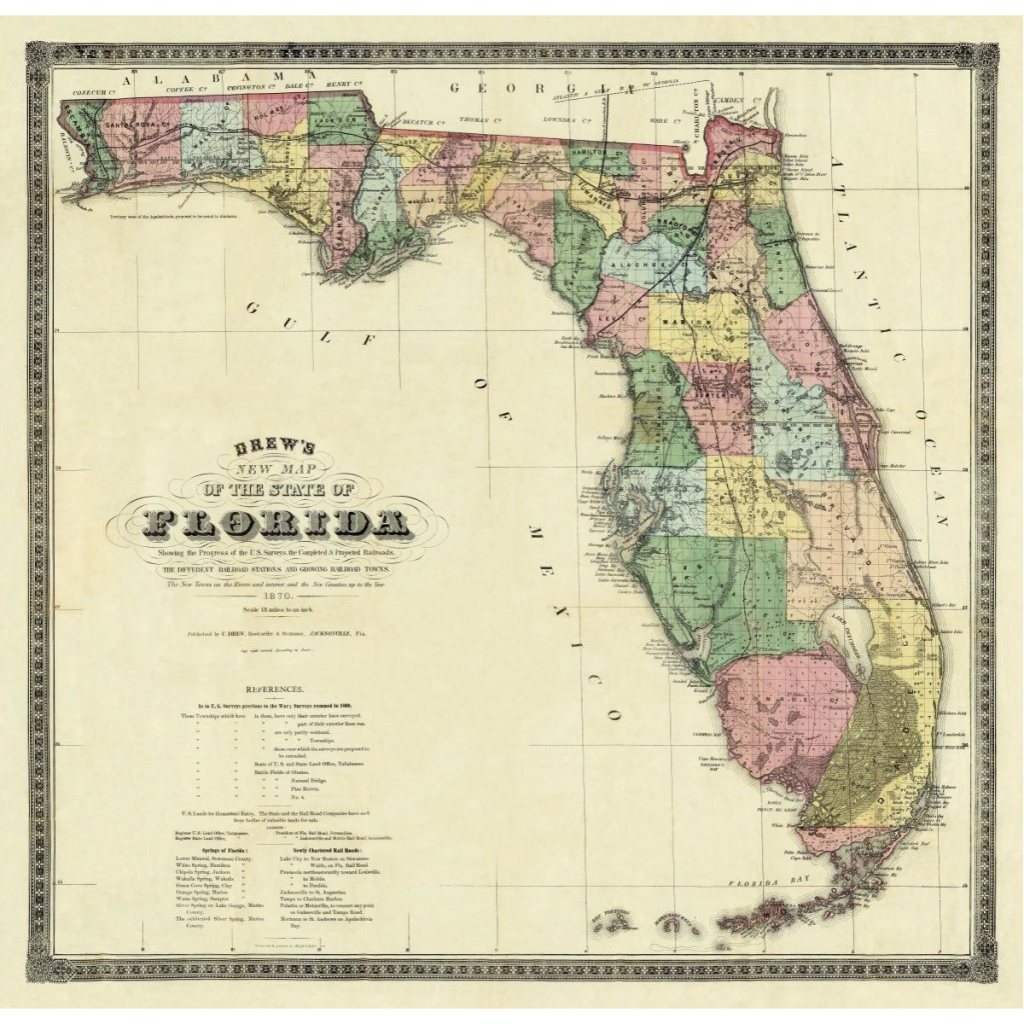 Vintage Florida Map - 1870 - Antique Florida Map