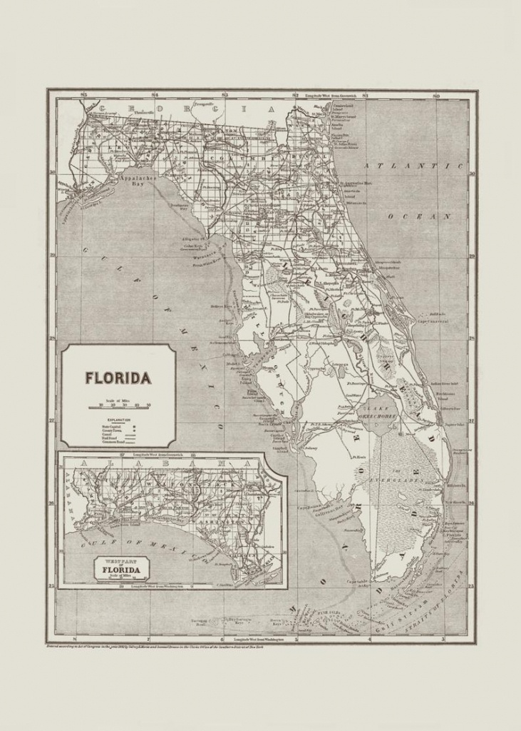 Vintage Florida Map Vintage Florida Wall Art Antique | Etsy - Vintage Florida Map Poster