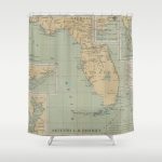 Vintage Lighthouse Map Of Florida (1898) Shower Curtain   Florida Map Shower Curtain