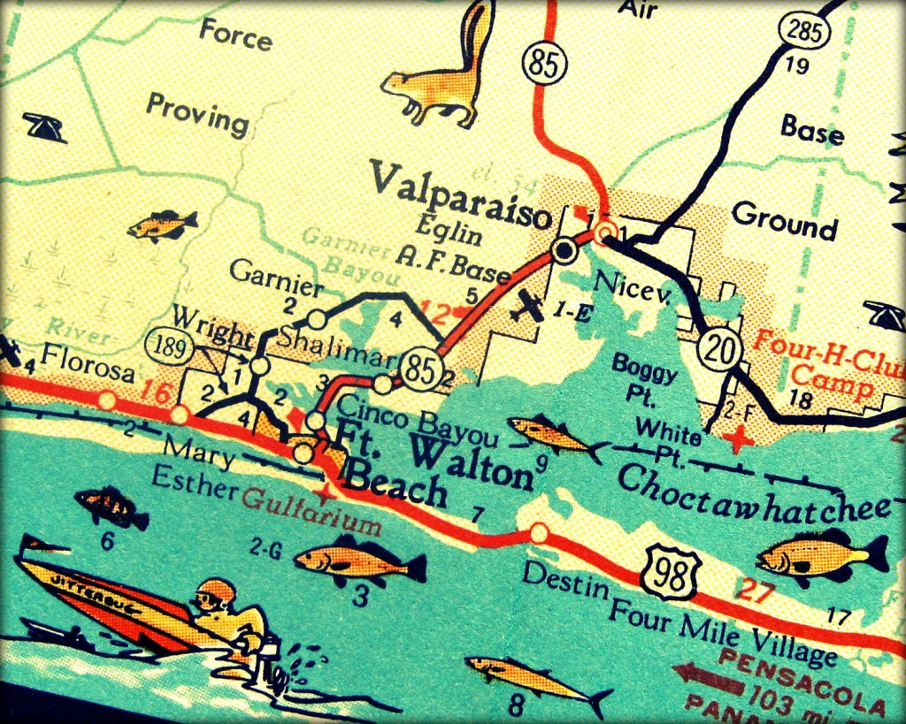 Vintage Map Art Of Destin Florida 8X10 Retro Map Ft Walton Beach - Where Is Destin Beach Florida On The Map