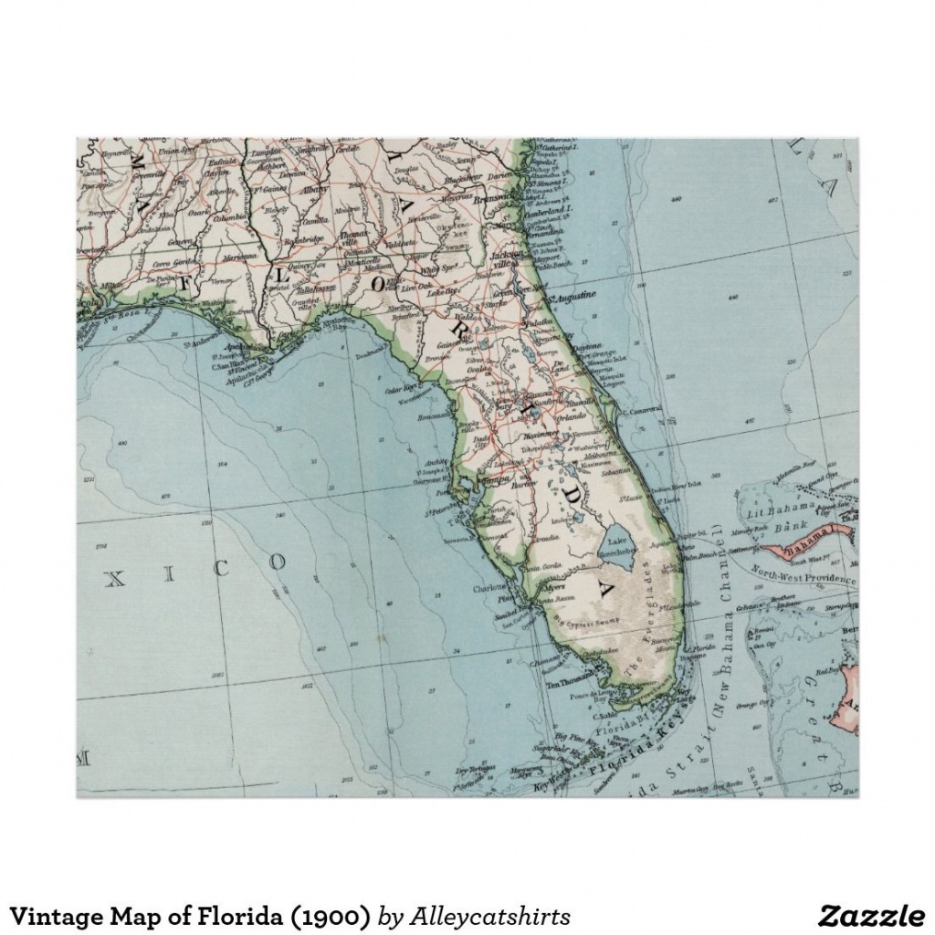 Vintage Map Of Florida (1900) Poster | Zazzle | Vintage Map - Florida Map 1900