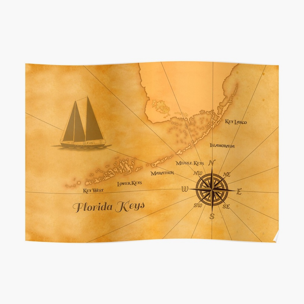 Vintage Nautical Florida Keys Map&amp;quot; Posterbailoutisland | Redbubble - Florida Keys Map Poster