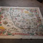 Vintage Tablecloth State Of California Map 1940's Colorful Fiesta   Vintage California Map Tablecloth