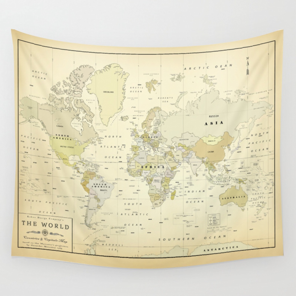 Vintage World Map Print Wall Tapestry - Vintage World Map Printable