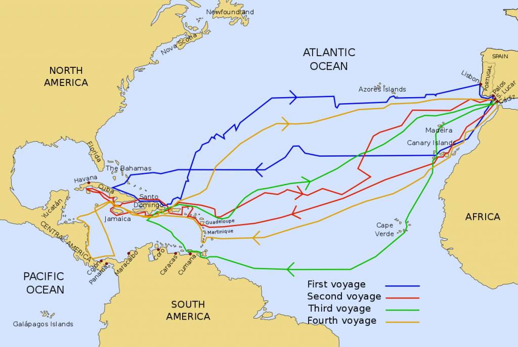Voyages Of Christopher Columbus - Wikipedia - Printable Map Of Christopher Columbus Voyages
