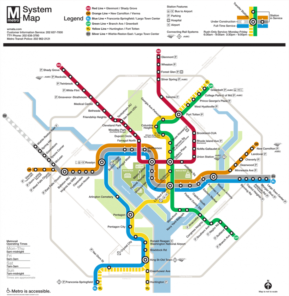 Washington, D.c. Subway Map | Rand - Printable Washington Dc Metro Map