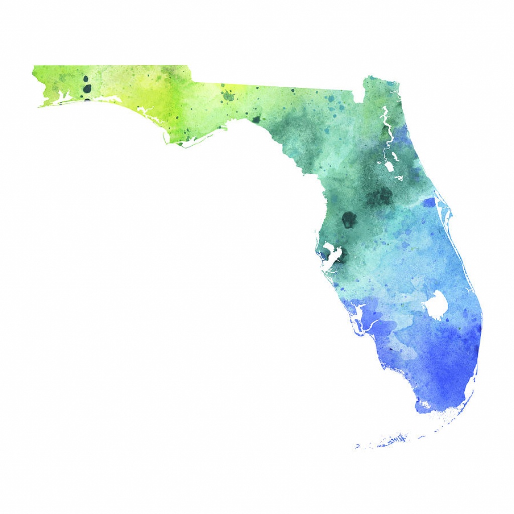 Watercolor Map Of Florida, In Blue And Green Paintingandrea Hill - Watercolor Florida Map
