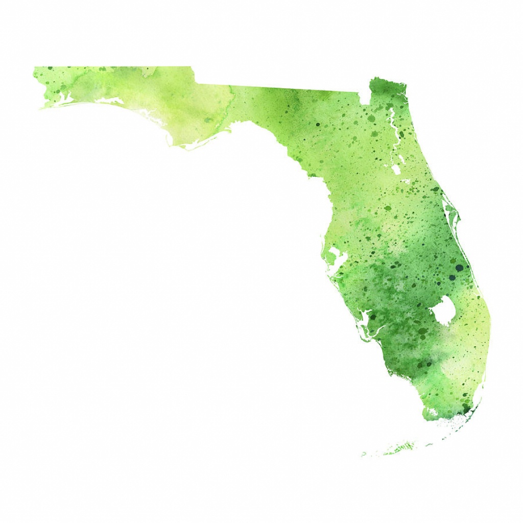 Watercolor Map Of Florida, In Green Paintingandrea Hill - Where Is Watercolor Florida On A Map
