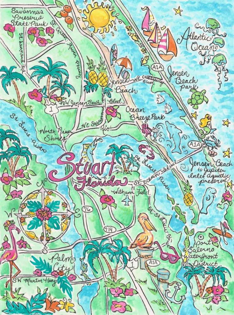 Watercolor Map Of Stuart Florida | Etsy - Map Showing Stuart Florida