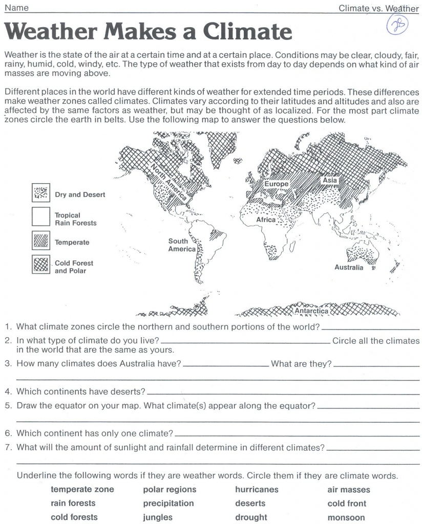 Weather Makes A Climate Worksheet | Science | Science Worksheets - Weather Map Worksheets Printable
