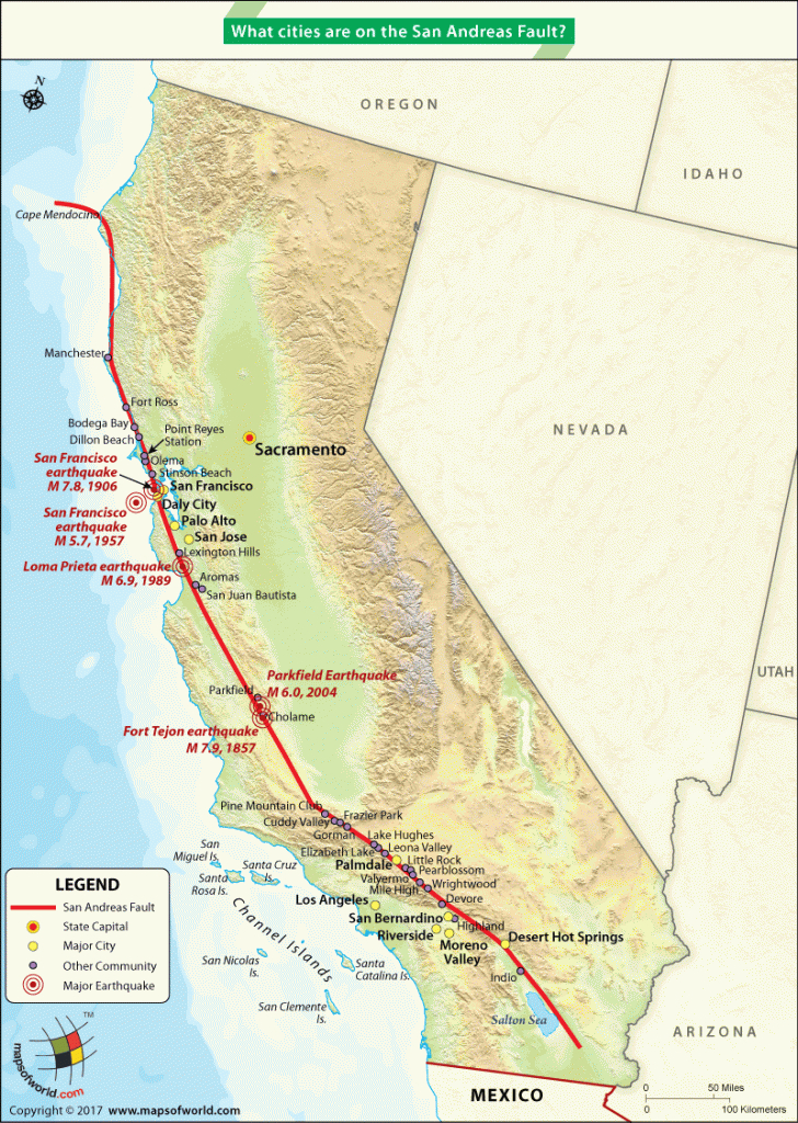 What Cities Are On The San Andreas Fault | Usa Maps | San,reas Fault - California Fault Lines Map