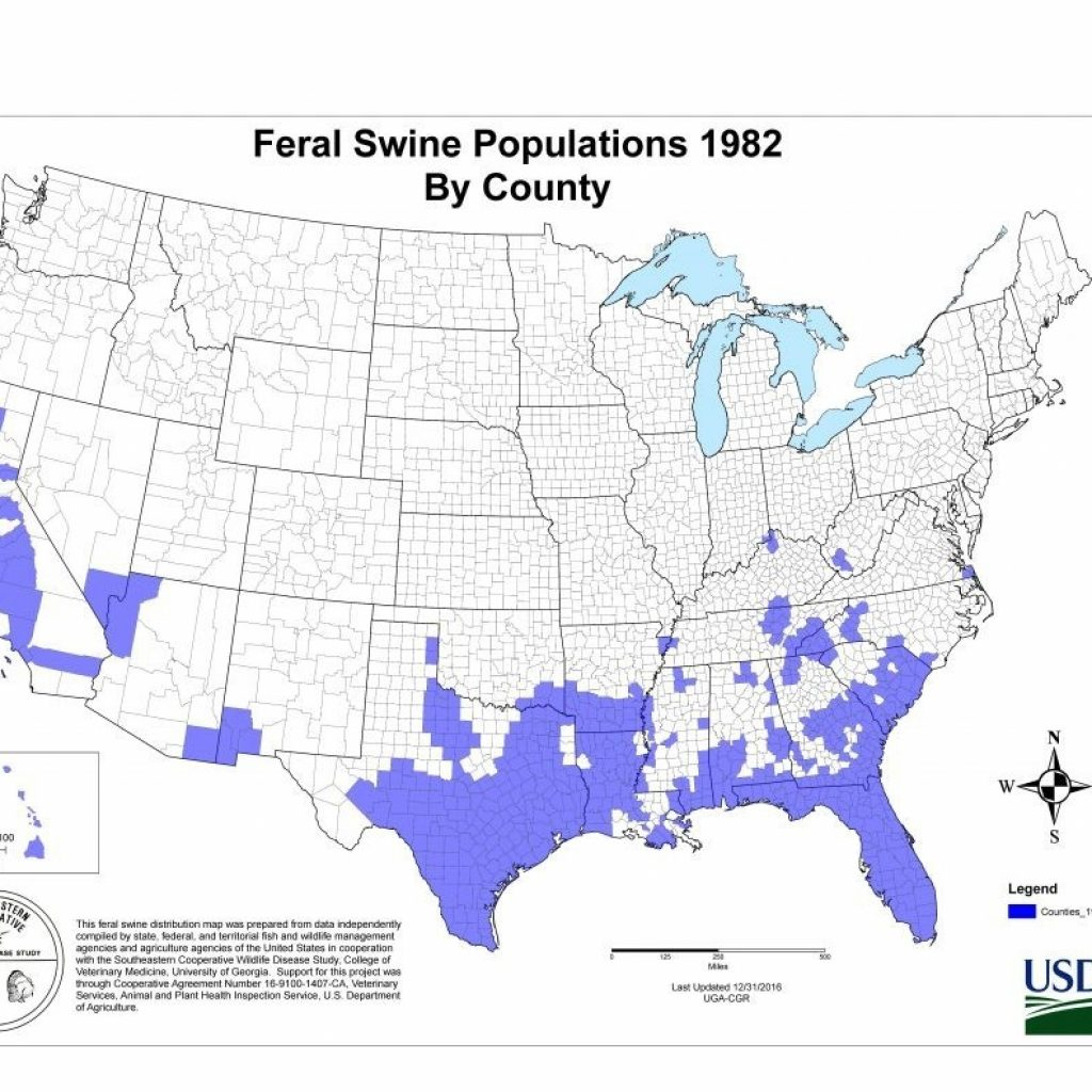 Wild Hog Population Map 2016 Of Hogs In The Us Feralswinemap 768 568 New - Wild Hogs California Map