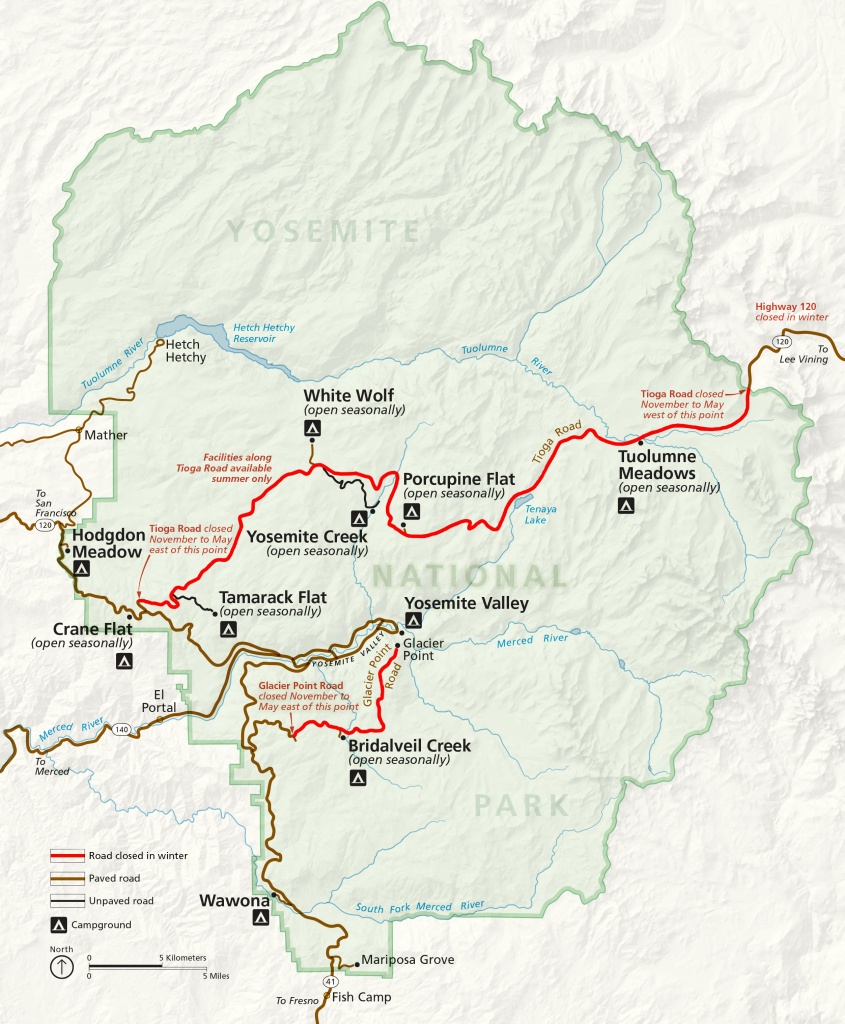 Winter Road Closures - Yosemite National Park (U.s. National Park - California Road Conditions Map