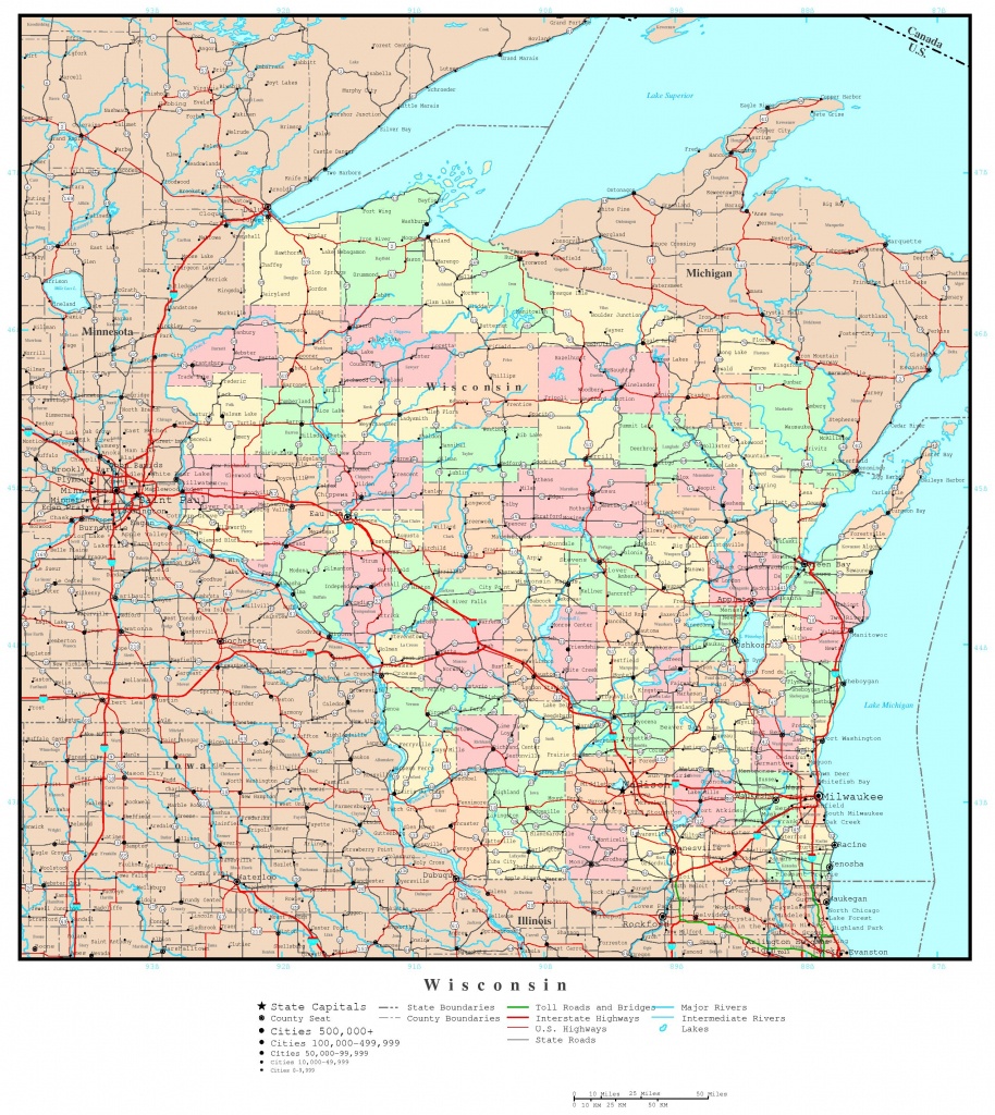Wisconsin Political Map - Wisconsin Road Map Printable
