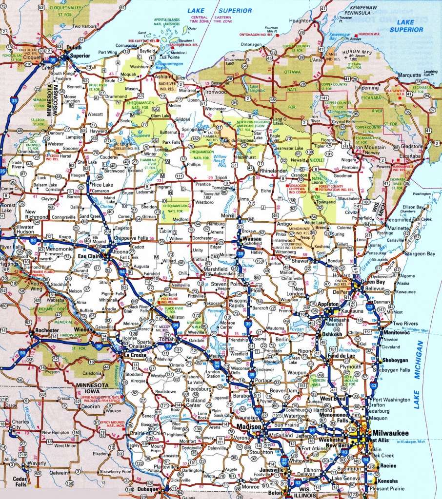 Wisconsin Road Map - Printable Map Of Wisconsin Cities