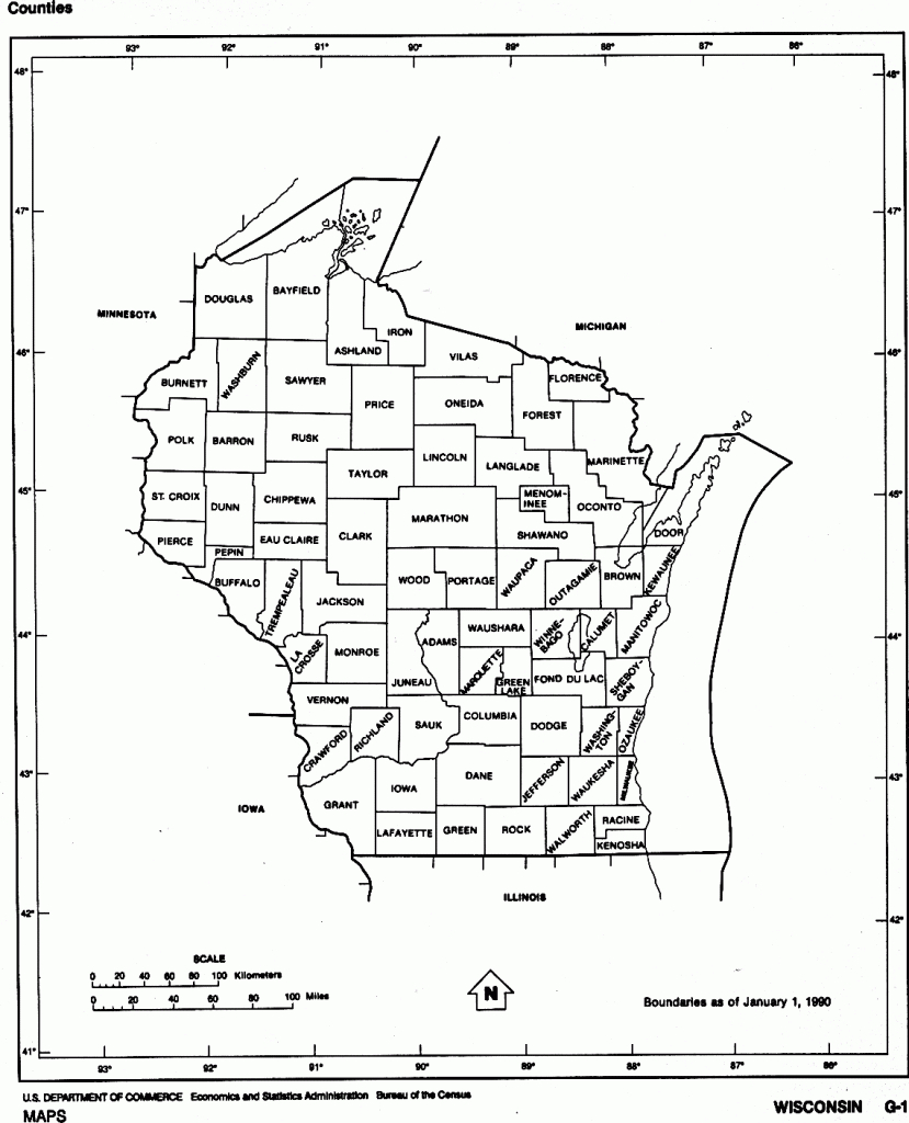 Wisconsin State Map With Counties Outline And Location Of Each - Map Of Wisconsin Counties Printable