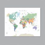 World Map Poster, Printable World Map With Countries, Map Of The World Wall  Art Kid Nursery Modern Home Decor (#p397)   World Map With Capital Cities Printable