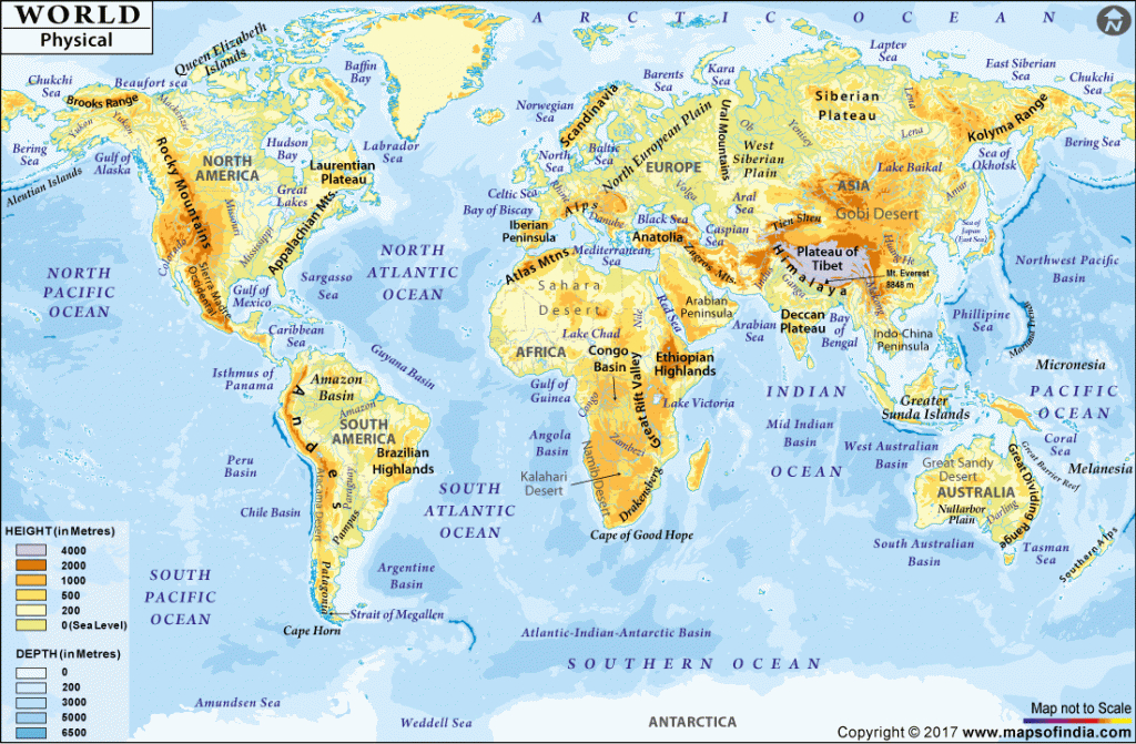 World Physical Map Physical Map Of World World Physical Map Printable 