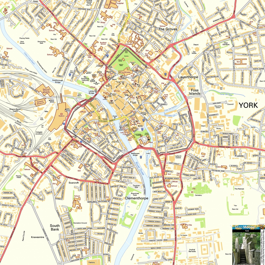 York Offline Street Map, Including The Minster, City Walls - York Street Map Printable